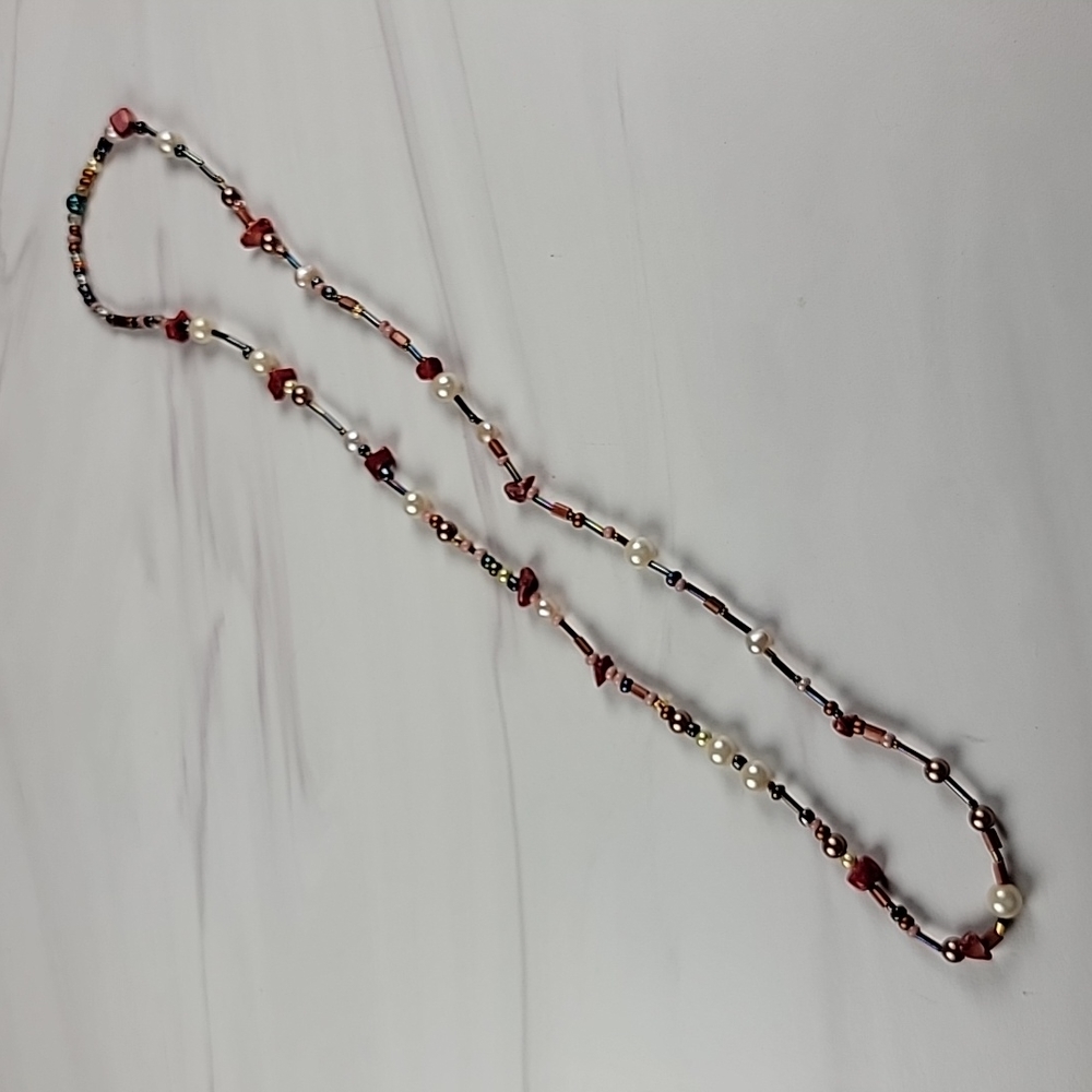 Set of two hand beaded glass bead necklaces